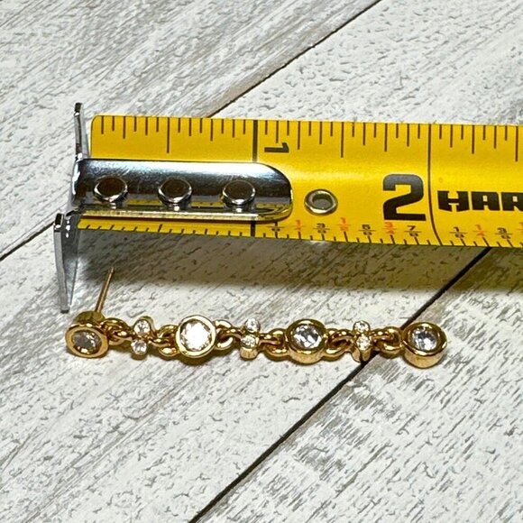 Gold & Crystal Drop Earrings With Chain-Link Design - Picture 3 of 4